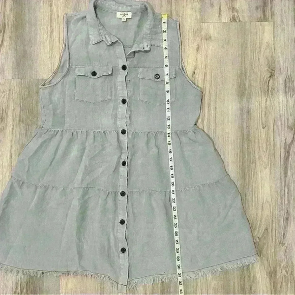 Umgee Tiered Button Front Sleeveless Denim Chambray Casual Mini Dress Size M - Picture 5 of 6